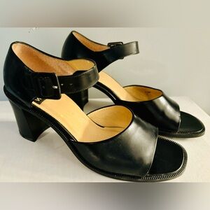 NINE WEST Black Patent Leather Sandal 3” Heels Size 8.5